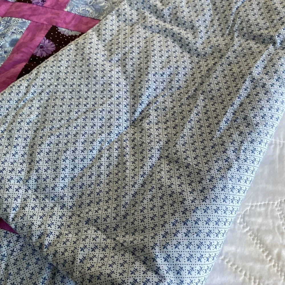 Purple Blue Patchwork Cotton Tie-Knot Lap Quilt